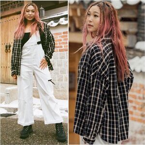 ROXY X Chloe Kim Oversized Button up Flannel SHIRT Size Medium